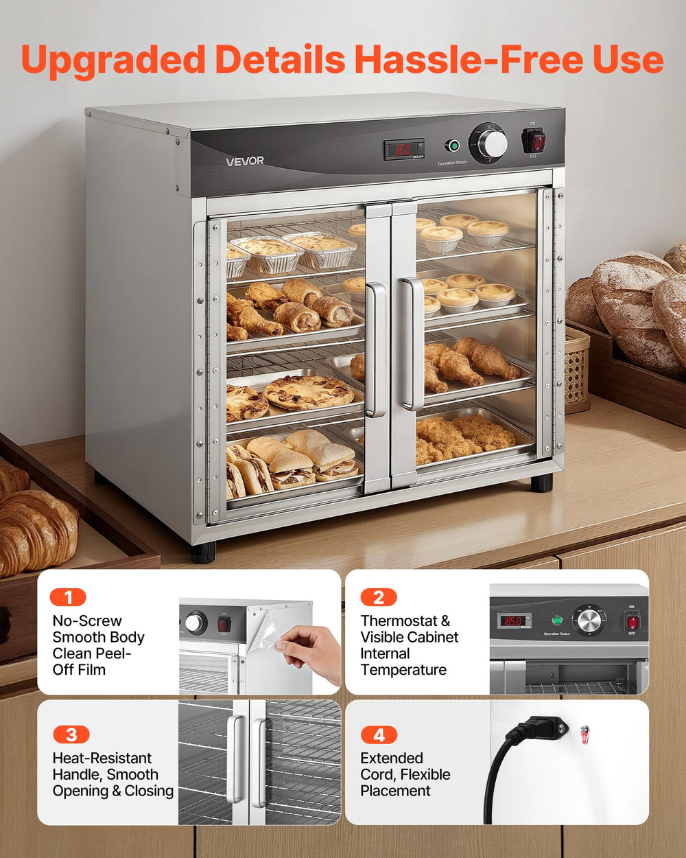 VEVOR Electric Hot Box Food Warmer - Upgraded Details Hassle-Free Use Graphic