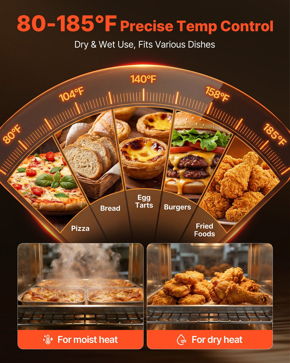 VEVOR Electric Hot Box Food Warmer, 5-Tier Commercial Warming Cabinet with Water Tray, Glass Door and Adjustable Shelves, Stainless Steel Food Warmer Cabinet, for Restaurant, Kitchen, Pizza, Chicken