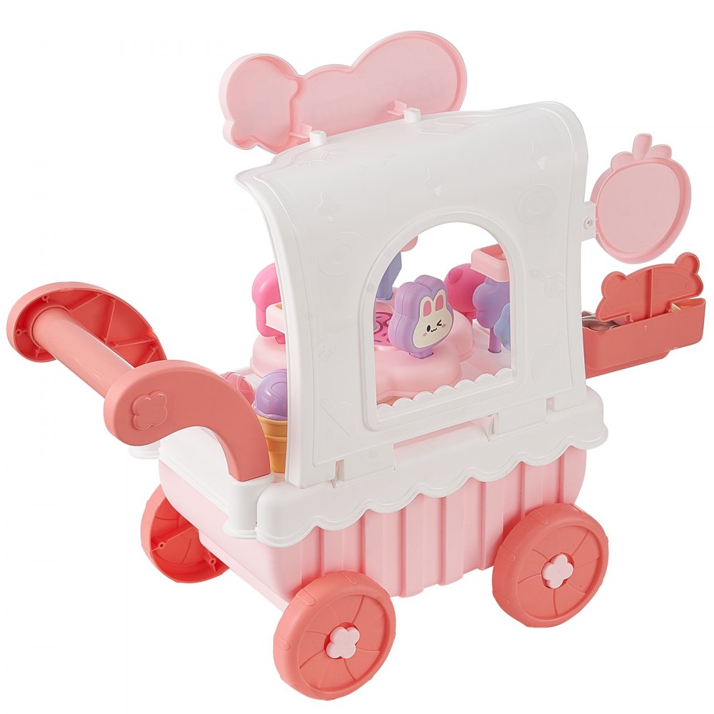 VEVOR Ice Cream Cart for Kids, 27 PCS Accessories, Pretend Play Store with Storage Trolley with Pretend Money, Sound & Light Effects, Montessori Educational Ice Cream Truck Toys for Toddlers 3+ (Pink)