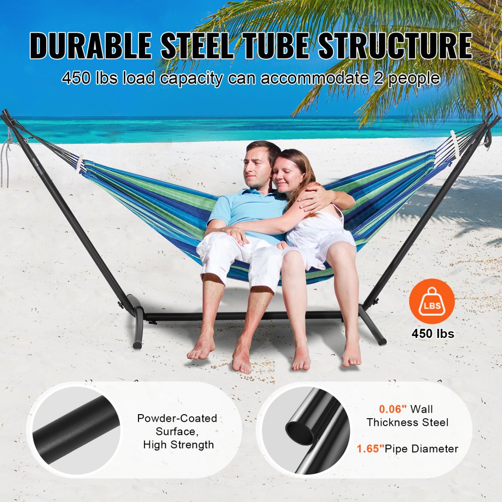 VEVOR Portable Hammock Stand, 450lbs Capacity Steel Hammock Stand for 2 Person, Heavy Duty Adjustable Hooks Hammock Frame Fits 10-13 ft Hammocks, Space Saving with Carrying Bag for Outdoor or Indoor