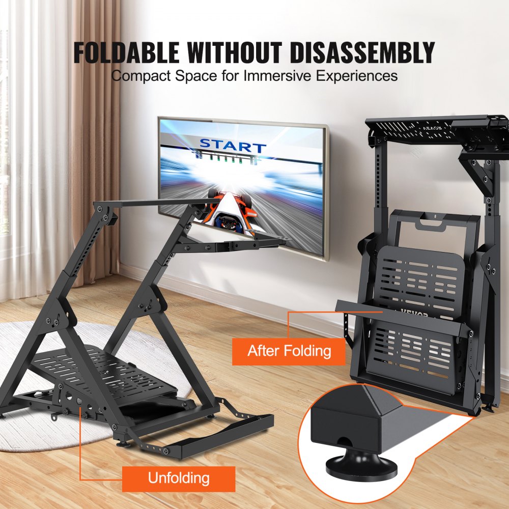 VEVOR Foldable Racing Steering Wheel Stand, Height Adjustable Universal Base Compatible with Logitech & Thrustmaster Racing Wheel and Pedal, Movable Wheels Heavy-duty Frame Standard GT/Formula Seating