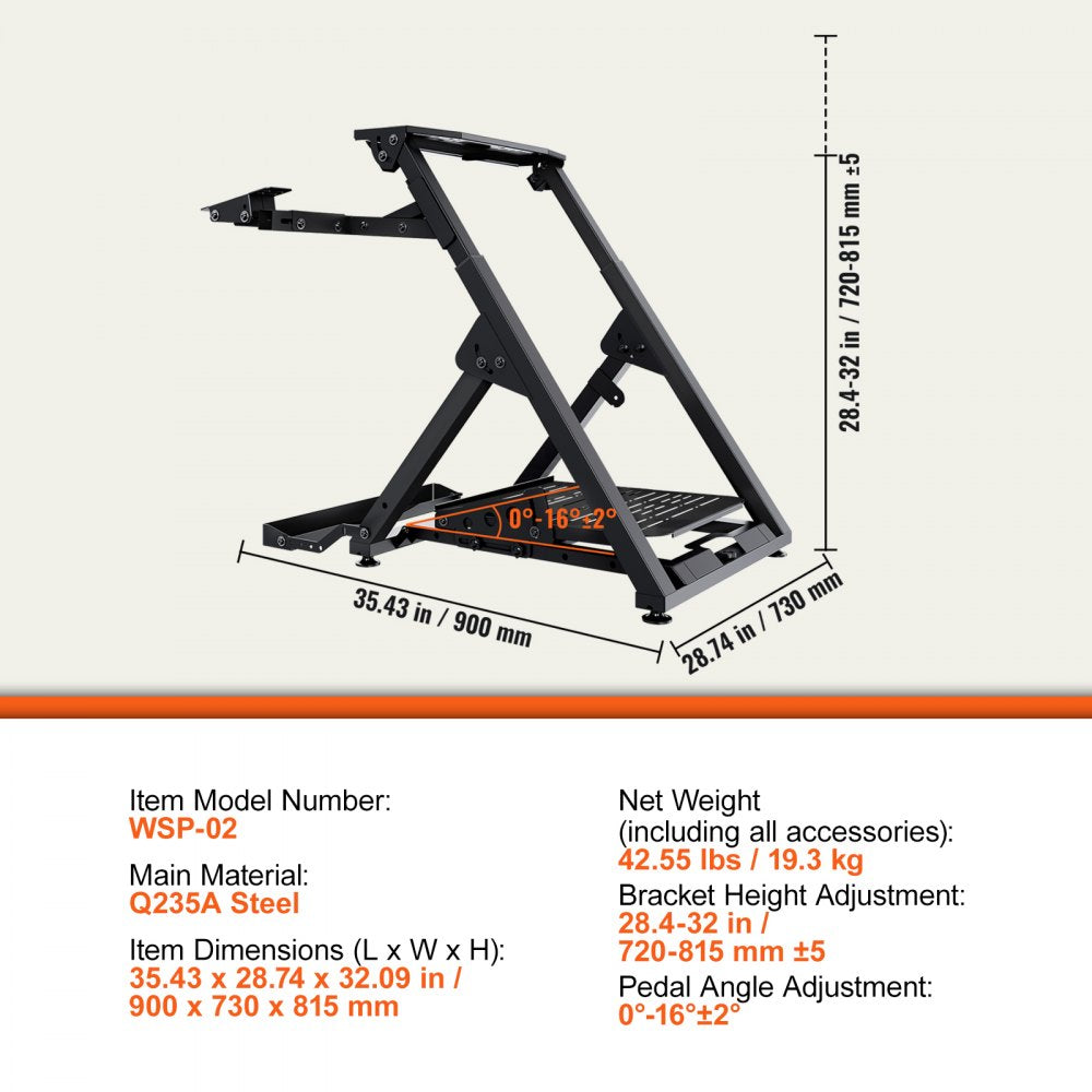 VEVOR Foldable Racing Steering Wheel Stand, Height Adjustable Universal Base Compatible with Logitech & Thrustmaster Racing Wheel and Pedal, Movable Wheels Heavy-duty Frame Standard GT/Formula Seating