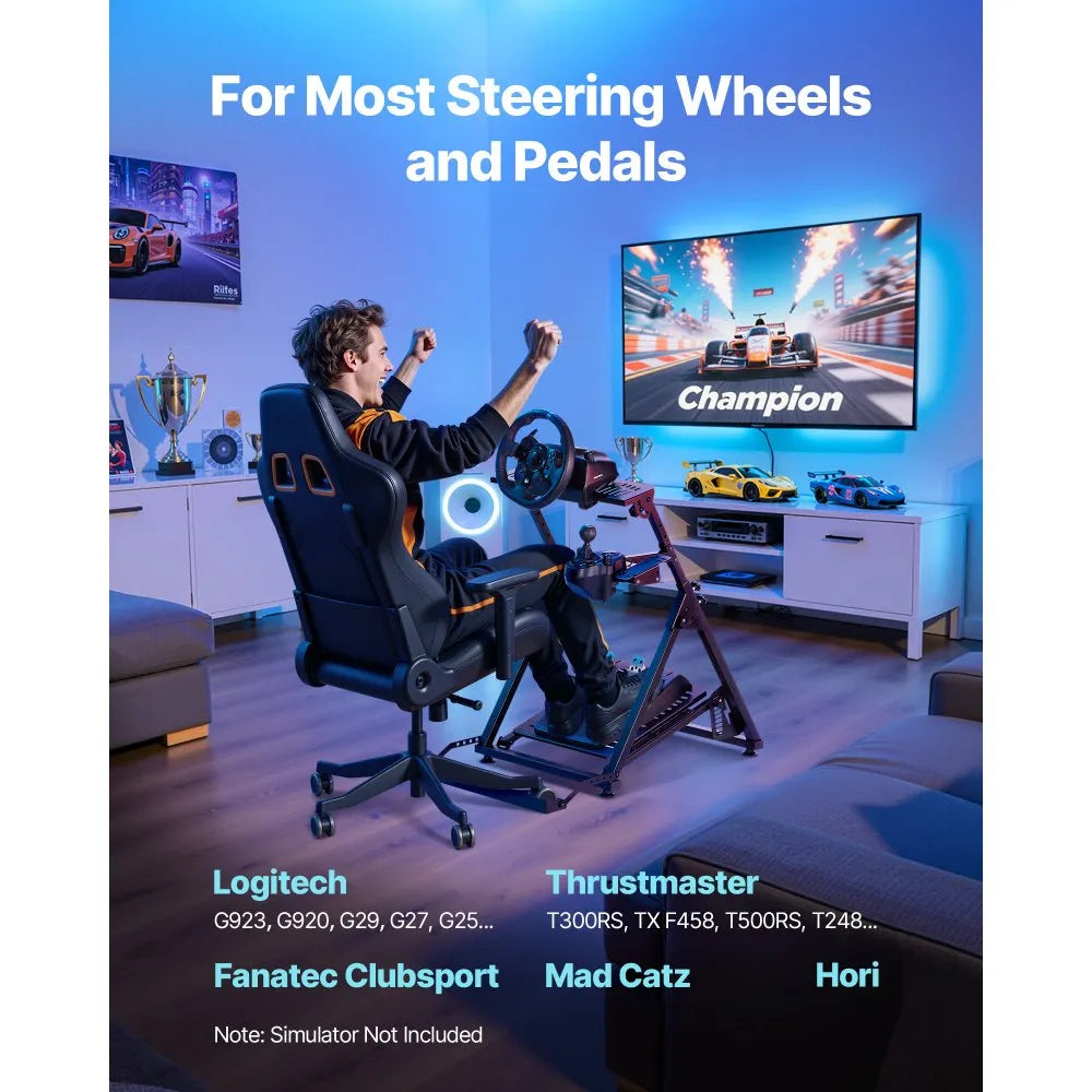 VEVOR Racing Wheel Stand, Adjustable & Foldable Simulator Stand for Logitech G923 G920 G29 G27, Thrustmaster T300RS TX F458 T500RS T3PA-PRO(F1/GT) Gaming Cockpit,Pedals Simulator NOT Included