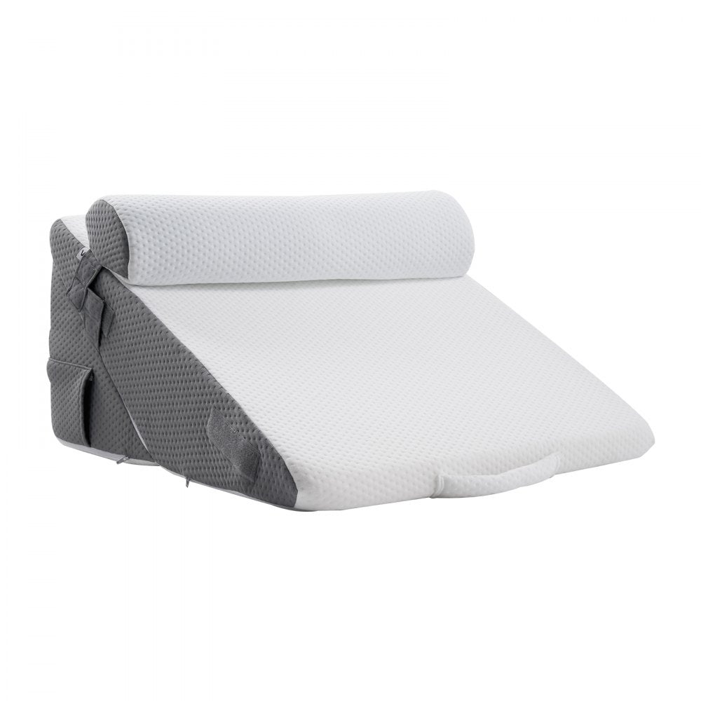 VEVOR Bed Wedge Pillow for Sleeping, 3 Pcs Adjustable Orthopedic Bed Wedge Set, with Jacquard Washable Cover & Foam Support, Post Surgery Pillow for Acid Reflux Back Pain Snoring Relief, White/Grey