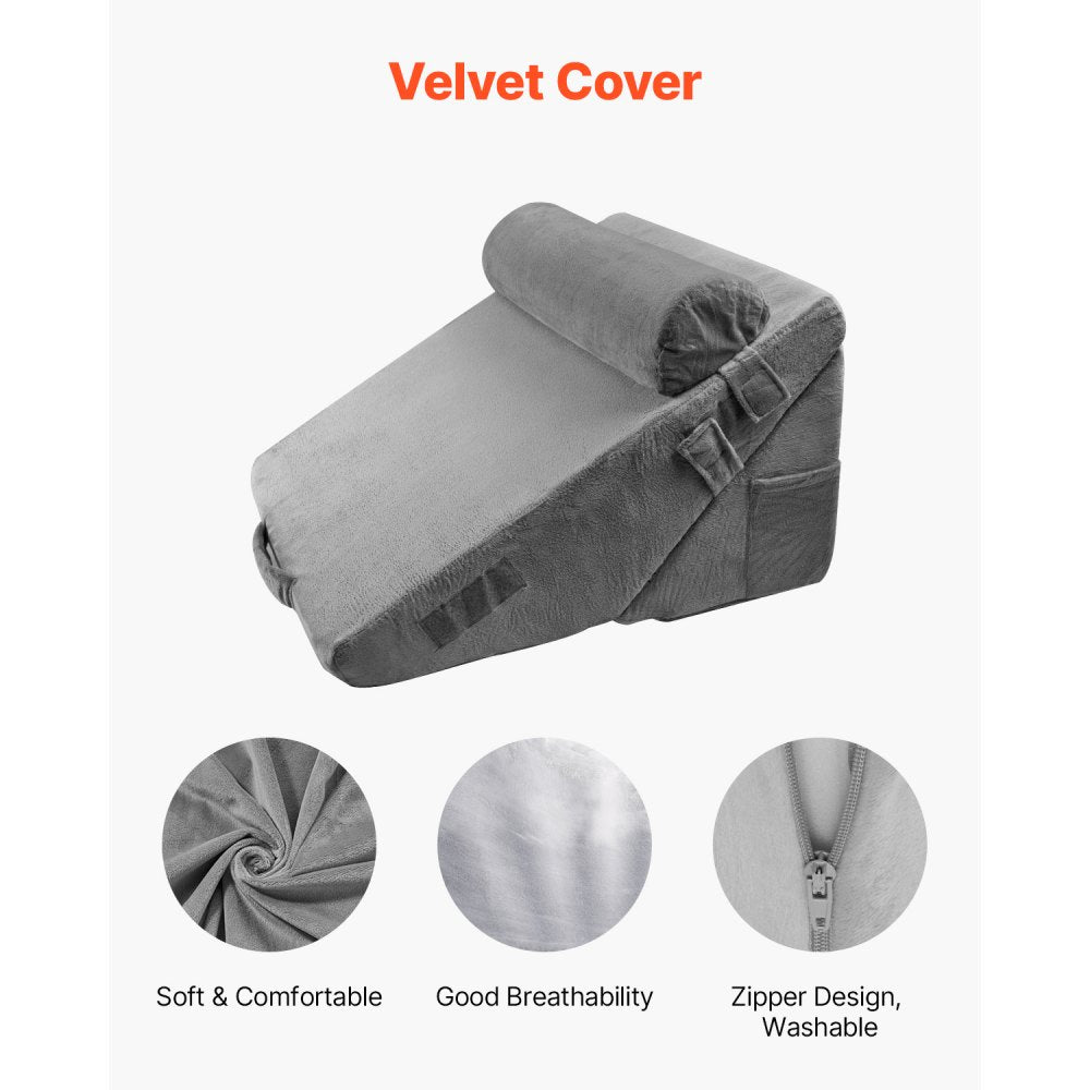 VEVOR Bed Wedge Pillow for Sleeping, 3 Pcs Adjustable Orthopedic Bed Wedge Set, with Washable Cover & Foam Support, Post Surgery Pillow for Acid Reflux, Back Pain, Snoring Relief & GERD, Dark Grey