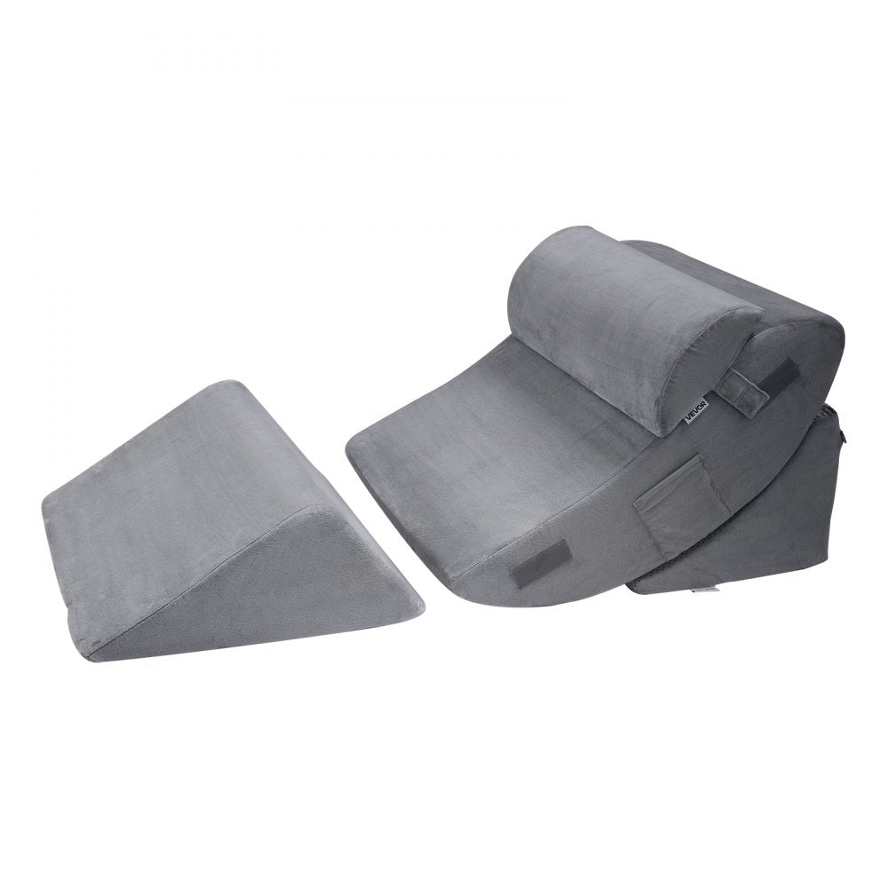 VEVOR Wedge Pillow for Sleeping, 4 Pcs Adjustable Orthopedic Bed Wedge Set, Support Leg Neck Shoulder, Post Surgery Pillow for Back Pain, Acid Reflux, Snoring Relief, Sitting up in Bed, Dark Grey