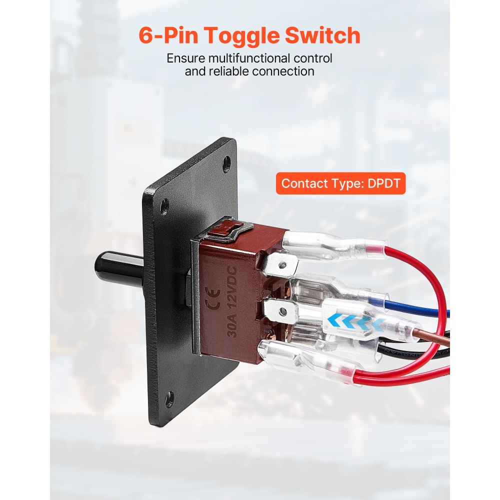 VEVOR Toggle Switch, 6 Pin Momentary Polarity Reversing Toggle Switch (ON)-Off-(ON) DC 12V/30A AC 250V/15A - with Up Down Mounting Panel & Waterproof Boot Cap for Auto Car Marine Boat
