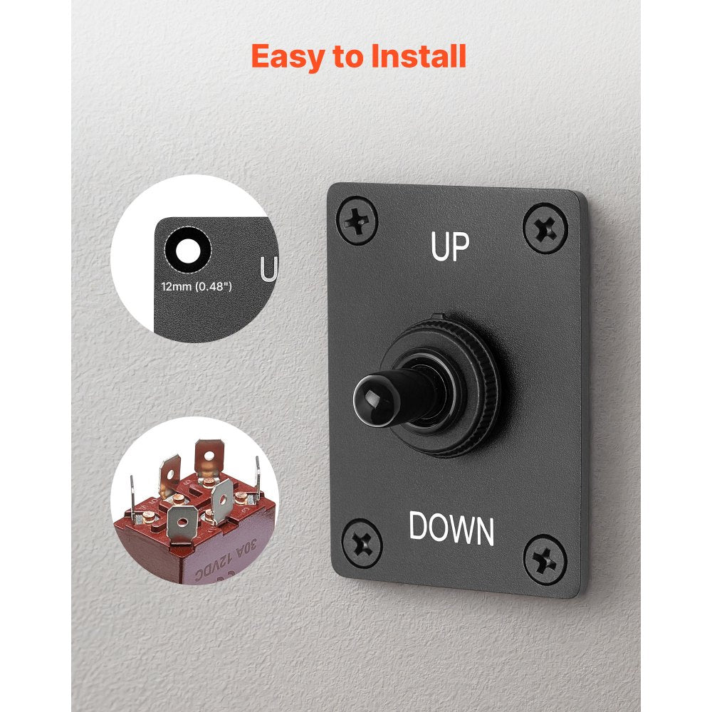 VEVOR Toggle Switch, 6 Pin Momentary Polarity Reversing Toggle Switch (ON)-Off-(ON) DC 12V/30A AC 250V/15A - with Up Down Mounting Panel & Waterproof Boot Cap for Auto Car Marine Boat