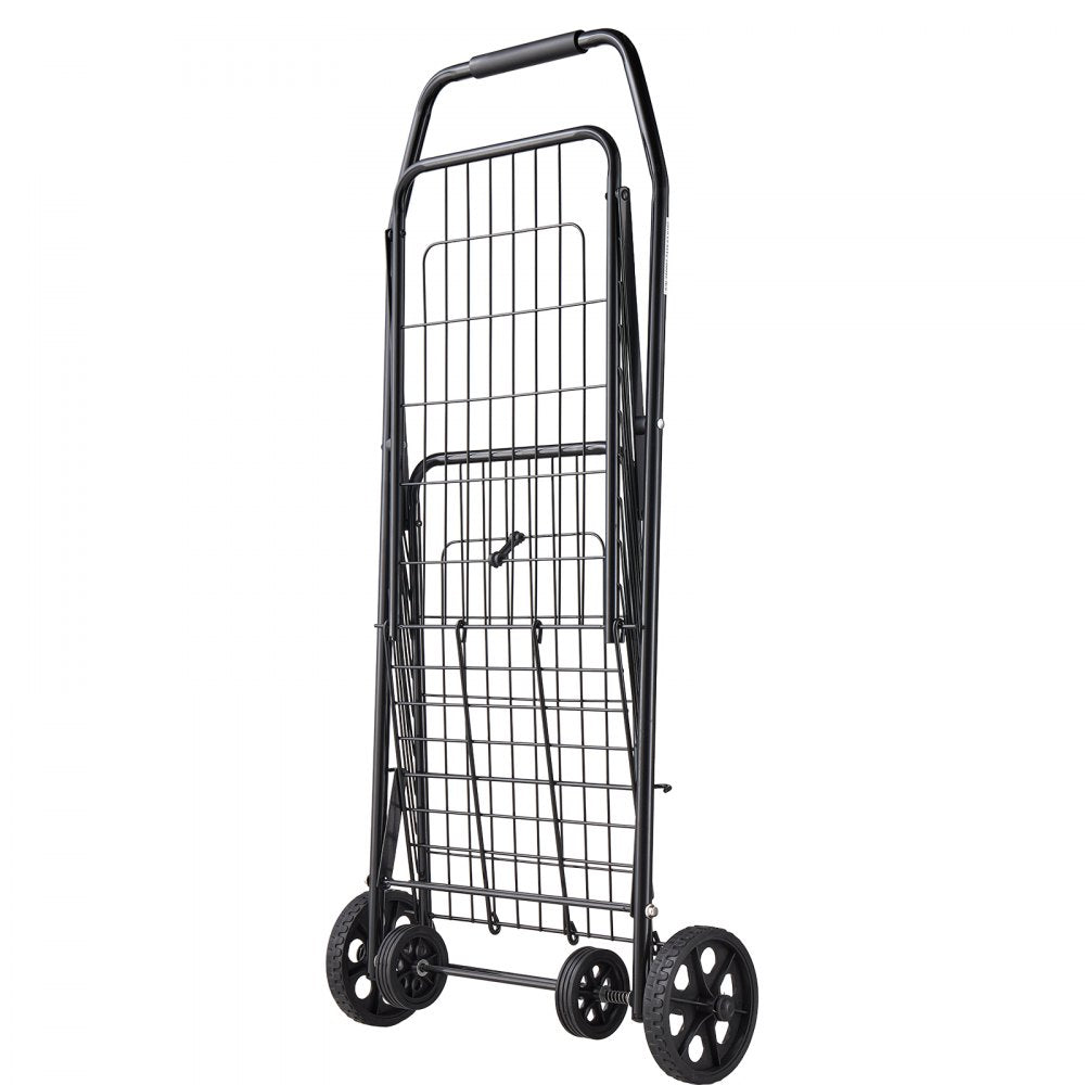 VEVOR Shopping Cart, Folding Grocery Utility Cart with Swivel Wheels, 90 LBS Large Load Capacity, Heavy Duty Rolling Laundry Basket Butler for Laundry, Shopping, Camping, Grocery, Luggage, Black