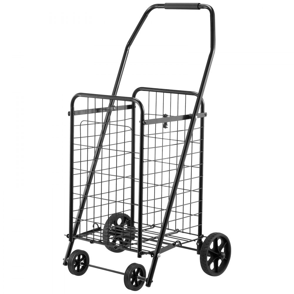 VEVOR Shopping Cart, Folding Grocery Utility Cart with Swivel Wheels, 90 LBS Large Load Capacity, Heavy Duty Rolling Laundry Basket Butler for Laundry, Shopping, Camping, Grocery, Luggage, Black