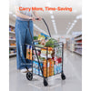 VEVOR Shopping Cart, Folding Grocery Utility Cart with Dual Baskets, Waterproof Liner & Wheels, 100 LBS Large Load Capacity, Heavy Duty Laundry Basket for Laundry, Shopping, Camping, Grocery, Luggage