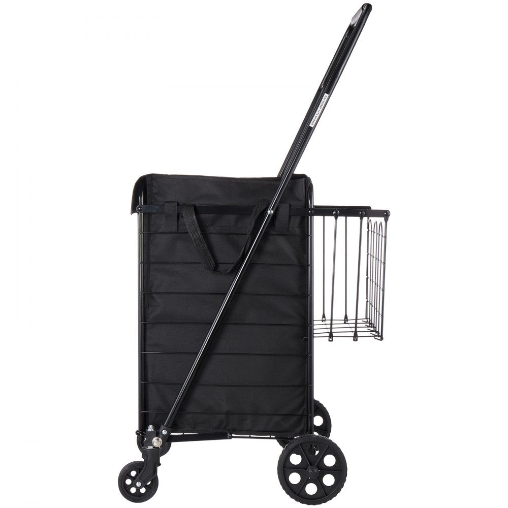 VEVOR Shopping Cart, Folding Grocery Utility Cart with Dual Baskets, Waterproof Liner & Wheels, 100 LBS Large Load Capacity, Heavy Duty Laundry Basket for Laundry, Shopping, Camping, Grocery, Luggage