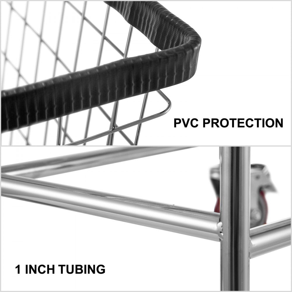 VEVOR Wire Laundry Cart, 4.5 Bushel Wire Laundry Basket with Wheels, 35\'\'x15.7\'\'x22\'\' Commercial Wire Laundry Basket Cart, Steel Frame with Chrome Finish, 5\'\' Casters, Wire Basket Cart for Lau