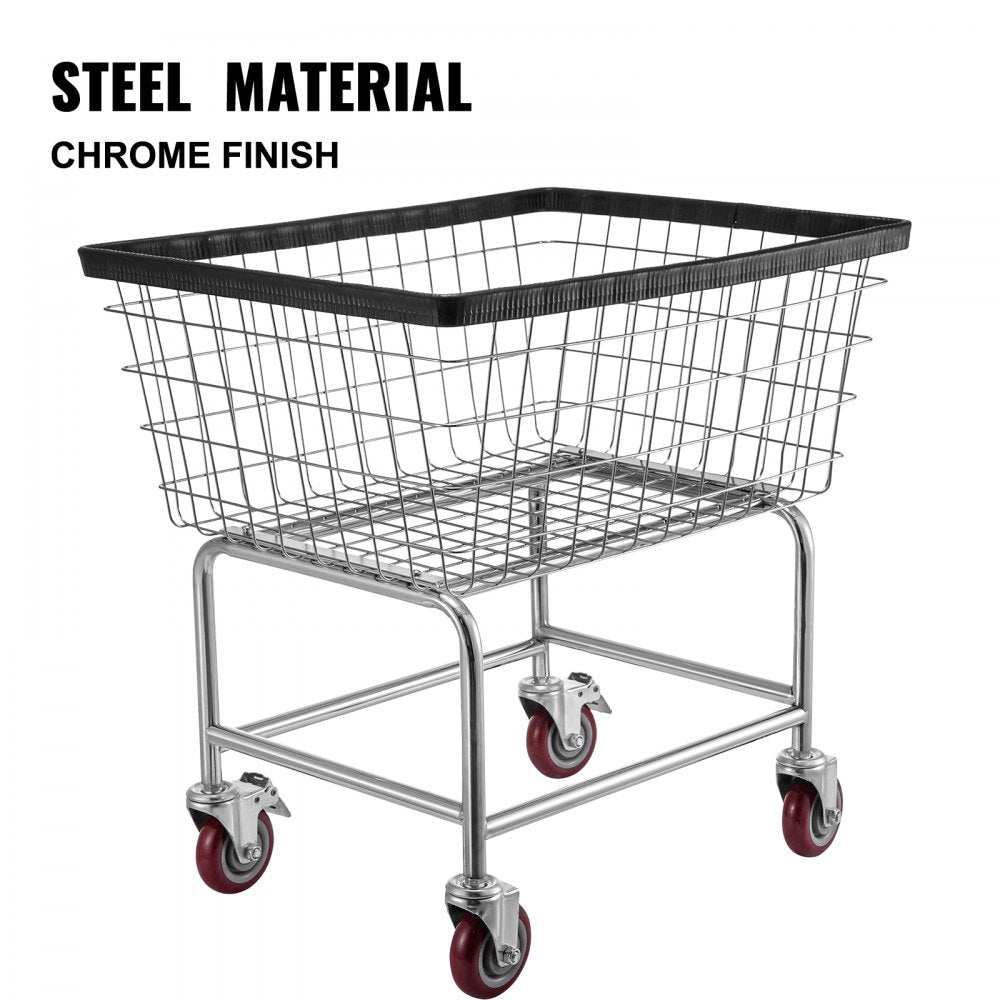 VEVOR Wire Laundry Cart, 2.8Bushel Wire Laundry Basket with Wheels, 26.7''x21.7''x26.4'' Commercial Wire Laundry Basket Cart, Steel Frame with Chrome Finish, 4" Casters, Wire Basket Cart for Laundry