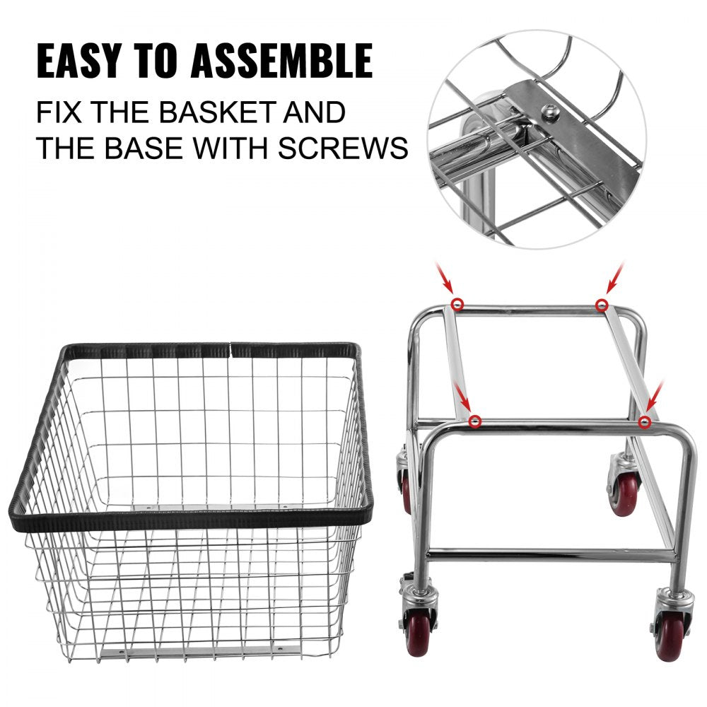 VEVOR Wire Laundry Cart, 2.8Bushel Wire Laundry Basket with Wheels, 26.7''x21.7''x26.4'' Commercial Wire Laundry Basket Cart, Steel Frame with Chrome Finish, 4" Casters, Wire Basket Cart for Laundry