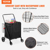 VEVOR Folding Shopping Cart with Removable Waterproof Liner, 210LBS Large Capacity Jumbo Grocery Cart with Dual Basket, 360° Swivel Wheels, Dense Metal Mesh Base, Heavy Duty Utility Cart for Shopping