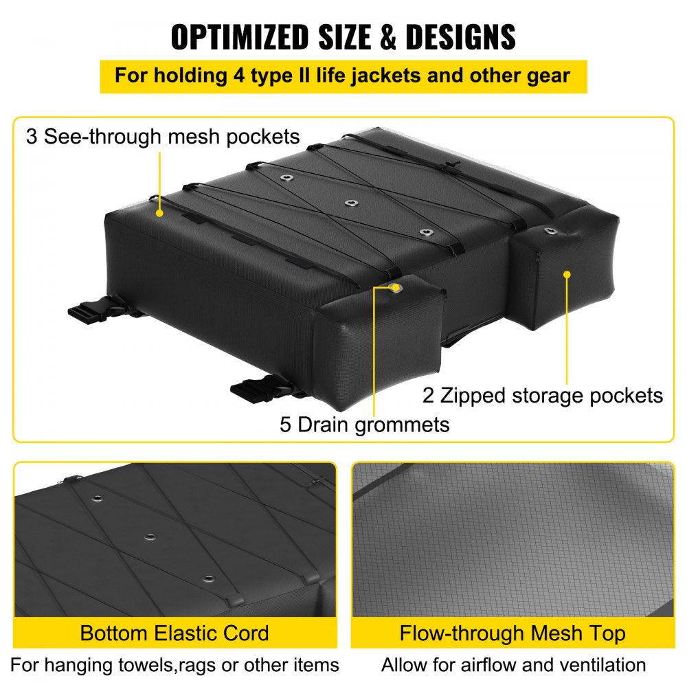 VEVOR T-Top Storage Bag, for 4 Type II Life Jackets, with a Boat Trash Bag, 600D Oxford Fabric Life Vests Storage Bag for Most T-Top Boats, Bimini Tops and Pontoon Tops (Life Jackets not Included)