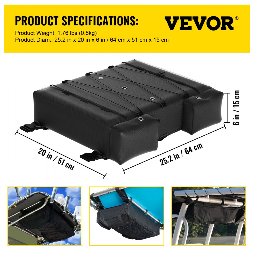 VEVOR T-Top Storage Bag, for 4 Type II Life Jackets, with a Boat Trash Bag, 600D Oxford Fabric Life Vests Storage Bag for Most T-Top Boats, Bimini Tops and Pontoon Tops (Life Jackets not Included)