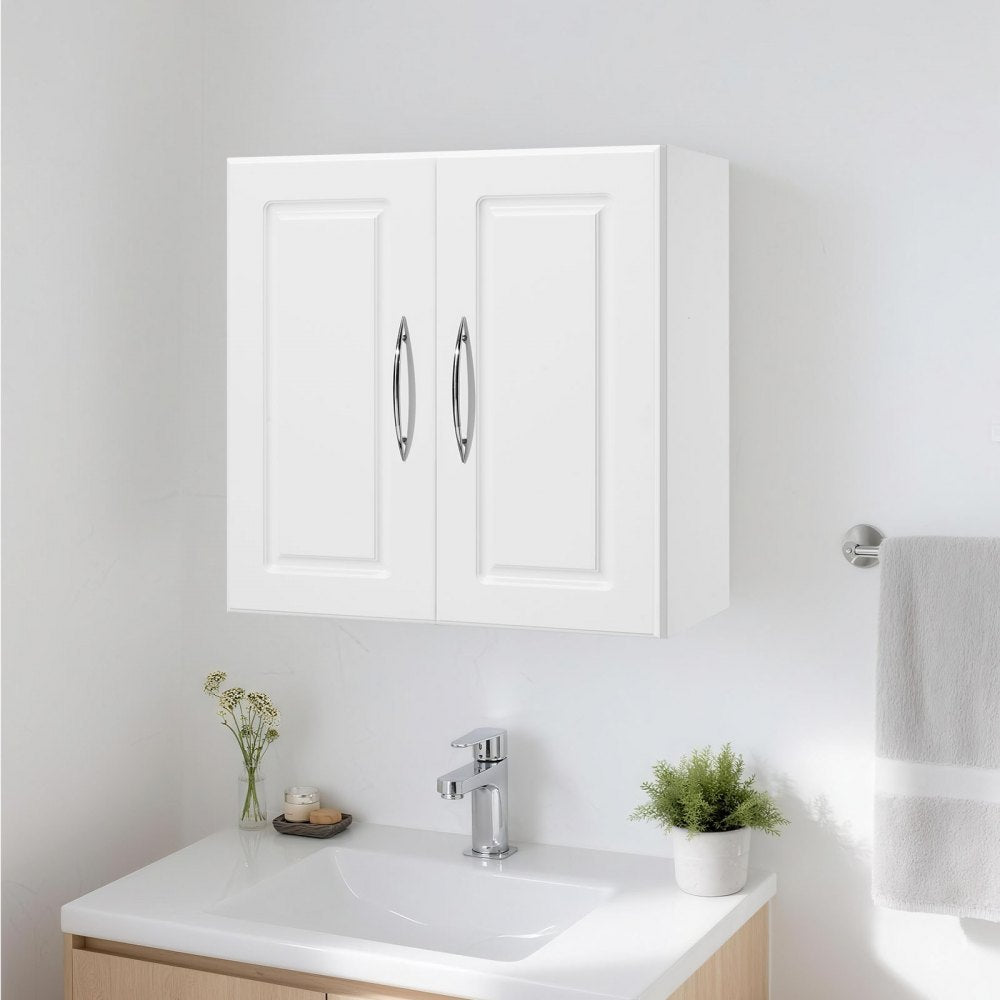 VEVOR Laundry Room Wall Cabinet, 2-Tier Wall Mounted Hanging Cabinet with Adjustable Shelf, Cupboard Storage with 2 Doors, for Kitchen, Bathroom, Laundry, 11.8 x 23.6 x 23.6 in (D x W x H), White