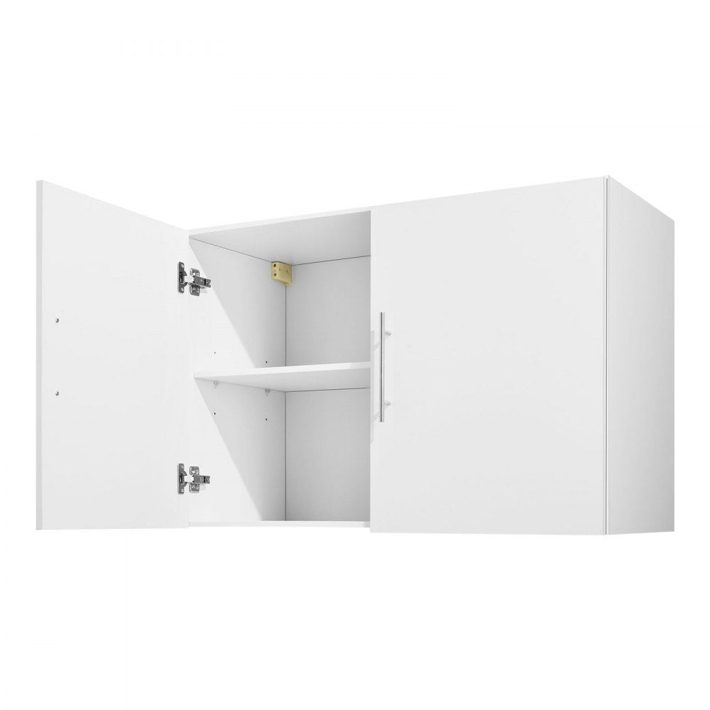 VEVOR Laundry Room Wall Cabinet, 2-Tier Wall Mounted Hanging Cabinet with Adjustable Shelf, 36 in Cupboard Storage with 2 Doors, for Kitchen, Bathroom, Laundry, 16 x 36 x 24 in (D x W x H), White