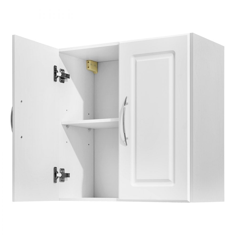 VEVOR Laundry Room Wall Cabinet, 2-Tier Wall Mounted Hanging Cabinet with 2 Doors, Cupboard Organizer with Adjustable Shelf, for Kitchen, Garage, Laundry, 11.8 x 23.6 x 23.6 in (D x W x H), White