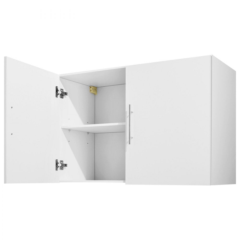 VEVOR Laundry Room Wall Cabinet, 2-Tier Wall Mounted Hanging Cabinet with 2 Doors, Cupboard Organizer with Adjustable Shelf, for Bathroom, Kitchen, Garage, Laundry, 16 x 36 x 24 in (D x W x H), White