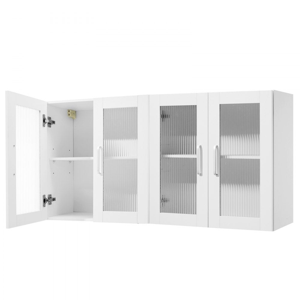 VEVOR Laundry Room Wall Cabinet, 2-Tier Wall Mounted Cabinet with 4 Doors, Cupboard Organizer with Adjustable Shelf, for Kitchen, Garage, Laundry, Set of 2, Each 12 x 24 x 24 in (D x W x H), White