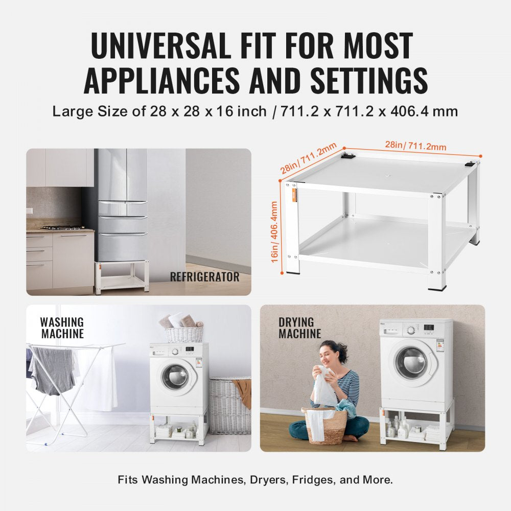 VEVOR Laundry Pedestal with Storage Shelf, 28"Lx28" Wx16" H, Washer And Dryer Base Stand Platform Universal Fit 660lbs Capacity, Heavy Duty Steel Multi-Functional Base for Washing Machine