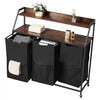 VEVOR 2 Tiers Laundry Sorter, Tall Laundry Hamper with Metal Frame and Wooden Tabletop, 3 Section Rolling Basket Organizer Storage with Ladder Shelves and 600D Oxford Cloth Bags for Dirty Clothes