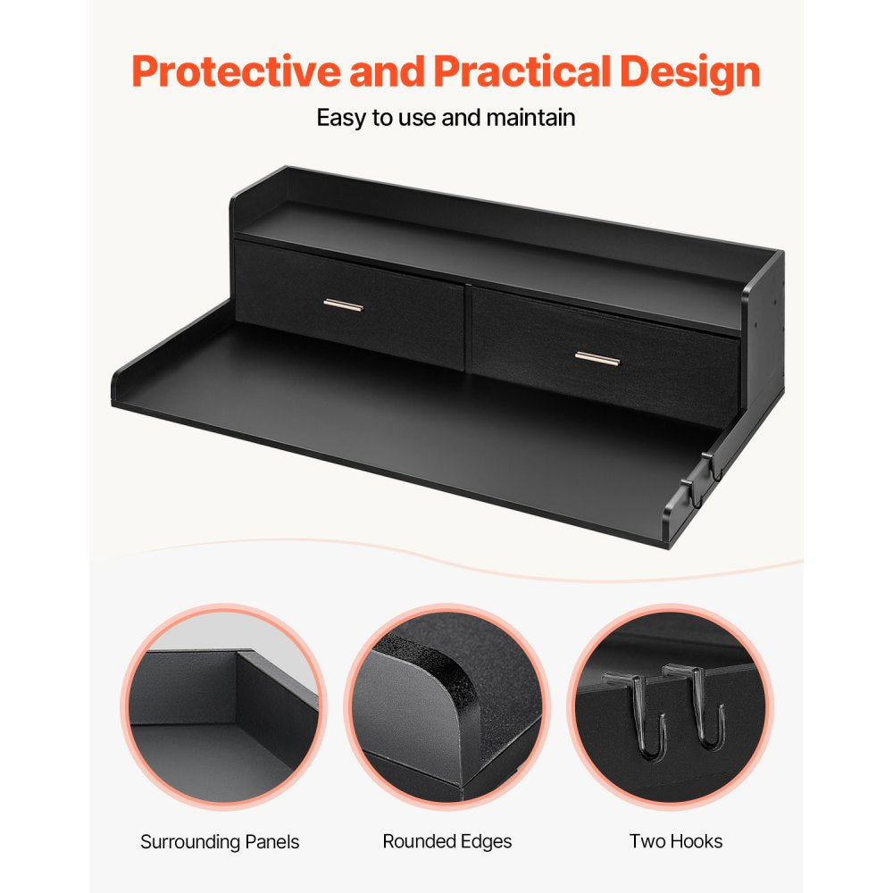 VEVOR 2 Drawers Washer Dryer Countertop with 2-Tier Shelf, 54" x 27" Wooden Washer and Dryer Countertop with Non-Slip Pads, Water-Resistant Laundry Topper for Laundry Room Organization, Black