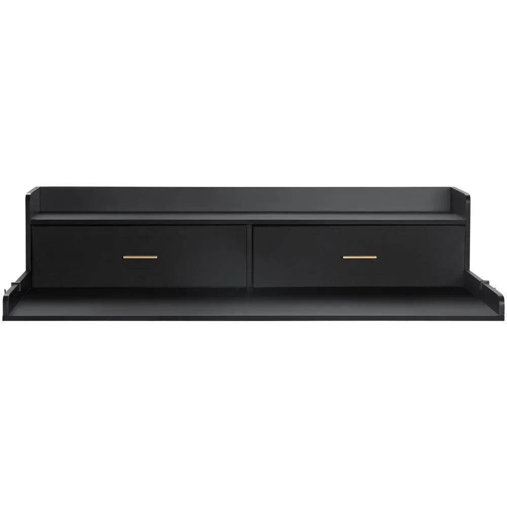 VEVOR 2 Drawers Washer Dryer Countertop with 2-Tier Shelf, 54" x 27" Wooden Washer and Dryer Countertop with Non-Slip Pads, Water-Resistant Laundry Topper for Laundry Room Organization, Black