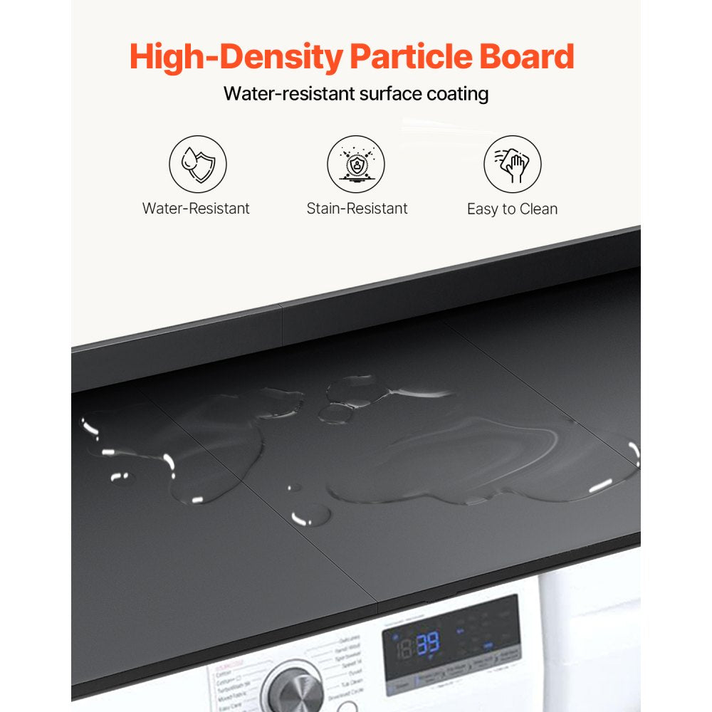 VEVOR Washer Dryer Countertop with 3 Splicing Panels, 54" x 27" Wooden Washer and Dryer Countertop with Non-Slip Pads, Water-Resistant Laundry Topper for Laundry Room Organization and Storage, Black