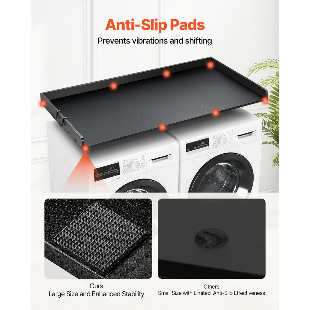 VEVOR Washer Dryer Countertop with 3 Splicing Panels, 54" x 27" Wooden Washer and Dryer Countertop with Non-Slip Pads, Water-Resistant Laundry Topper for Laundry Room Organization and Storage, Black