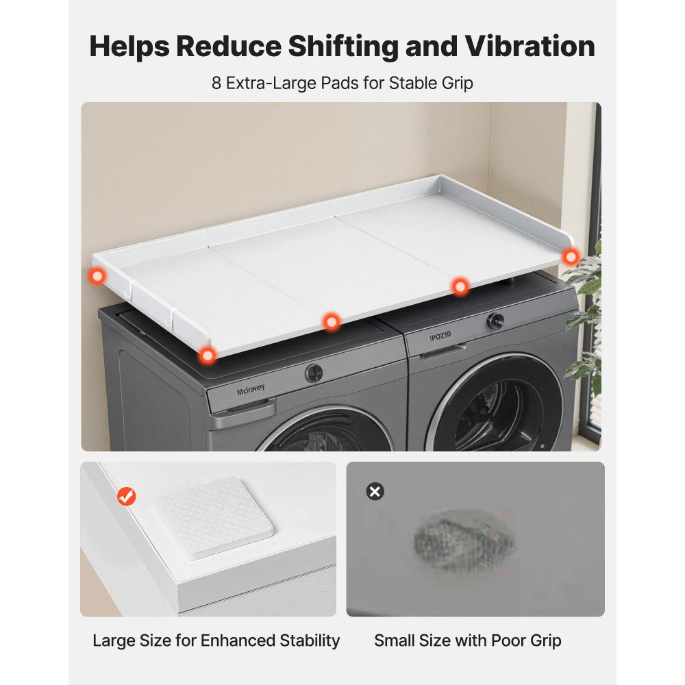 VEVOR Washer Dryer Countertop, 54 x 27.5 in Wooden Washer and Dryer Topper with Edge & 2 Hooks, Water-Resistant Laundry Machine Topper for Laundry Closet Pantry Counter Organization and Storage, White