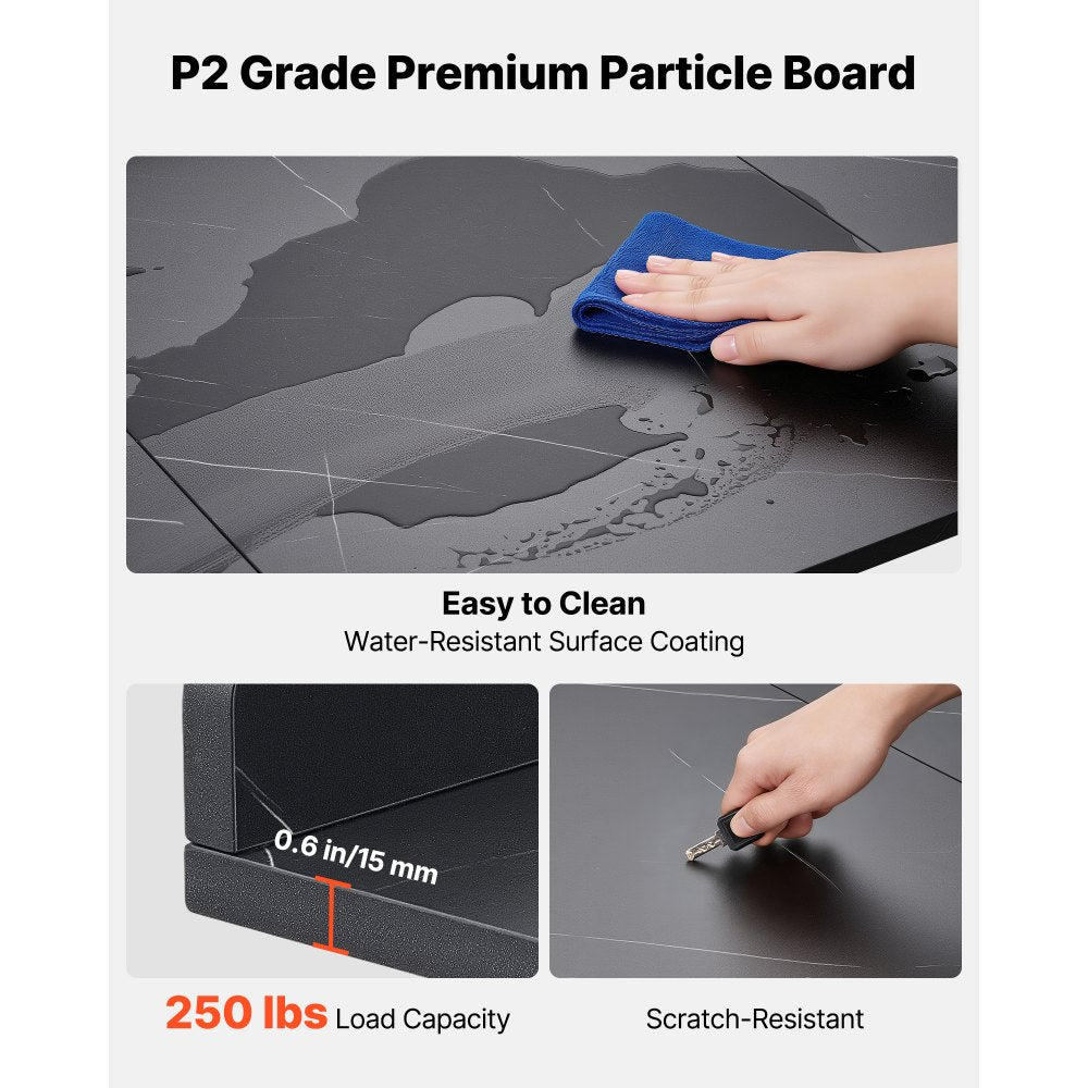VEVOR Washer Dryer Countertop, 54 x 27.5 in Marble Washer and Dryer Topper with Edge & 2 Hooks, Water-Resistant Laundry Machine Topper for Laundry Closet Pantry Counter Organization and Storage, Black