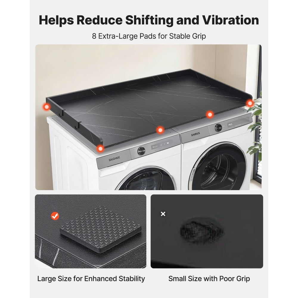 VEVOR Washer Dryer Countertop, 54 x 27.5 in Marble Washer and Dryer Topper with Edge & 2 Hooks, Water-Resistant Laundry Machine Topper for Laundry Closet Pantry Counter Organization and Storage, Black