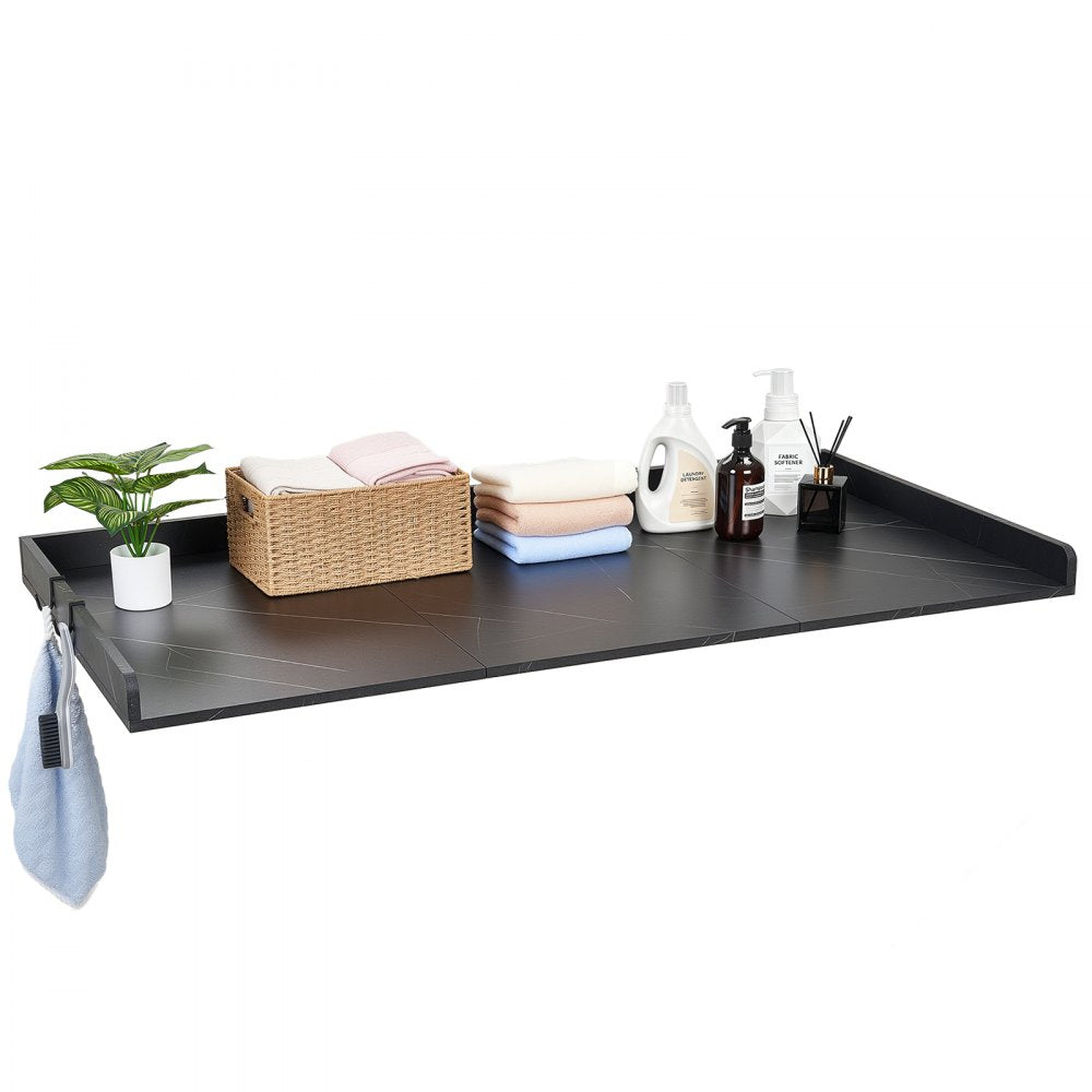 VEVOR Washer Dryer Countertop, 54 x 27.5 in Marble Washer and Dryer Topper with Edge & 2 Hooks, Water-Resistant Laundry Machine Topper for Laundry Closet Pantry Counter Organization and Storage, Black