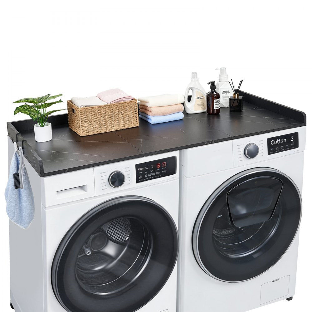VEVOR Washer Dryer Countertop, 54 x 27.5 in Marble Washer and Dryer Topper with Edge & 2 Hooks, Water-Resistant Laundry Machine Topper for Laundry Closet Pantry Counter Organization and Storage, Black