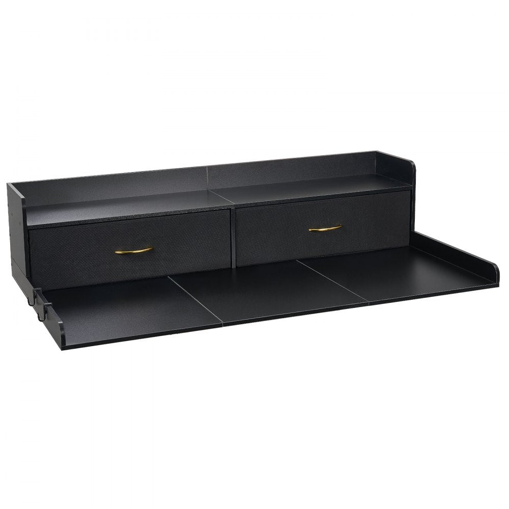 VEVOR Washer Dryer Countertop with Shelf, 54 x 27.5 in Wooden Washer and Dryer Topper with 2 Drawers & 2 Hooks, Laundry Machine Topper for Laundry Closet Pantry Counter Organization and Storage, Black