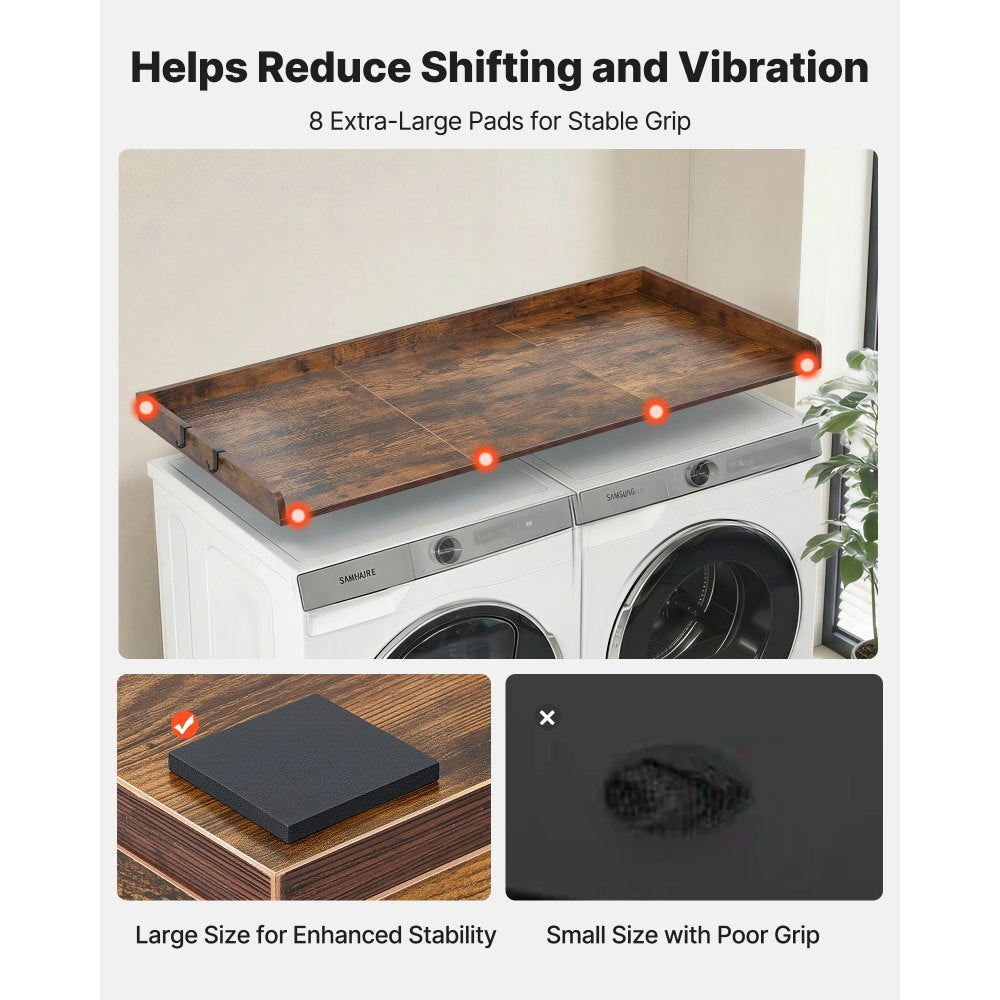 VEVOR Washer Dryer Countertop, 54 x 27.5 in Wooden Washer and Dryer Topper with Edge & 2 Hooks, Water-Resistant Laundry Machine Topper for Laundry Closet Pantry Counter Organization and Storage, Brown