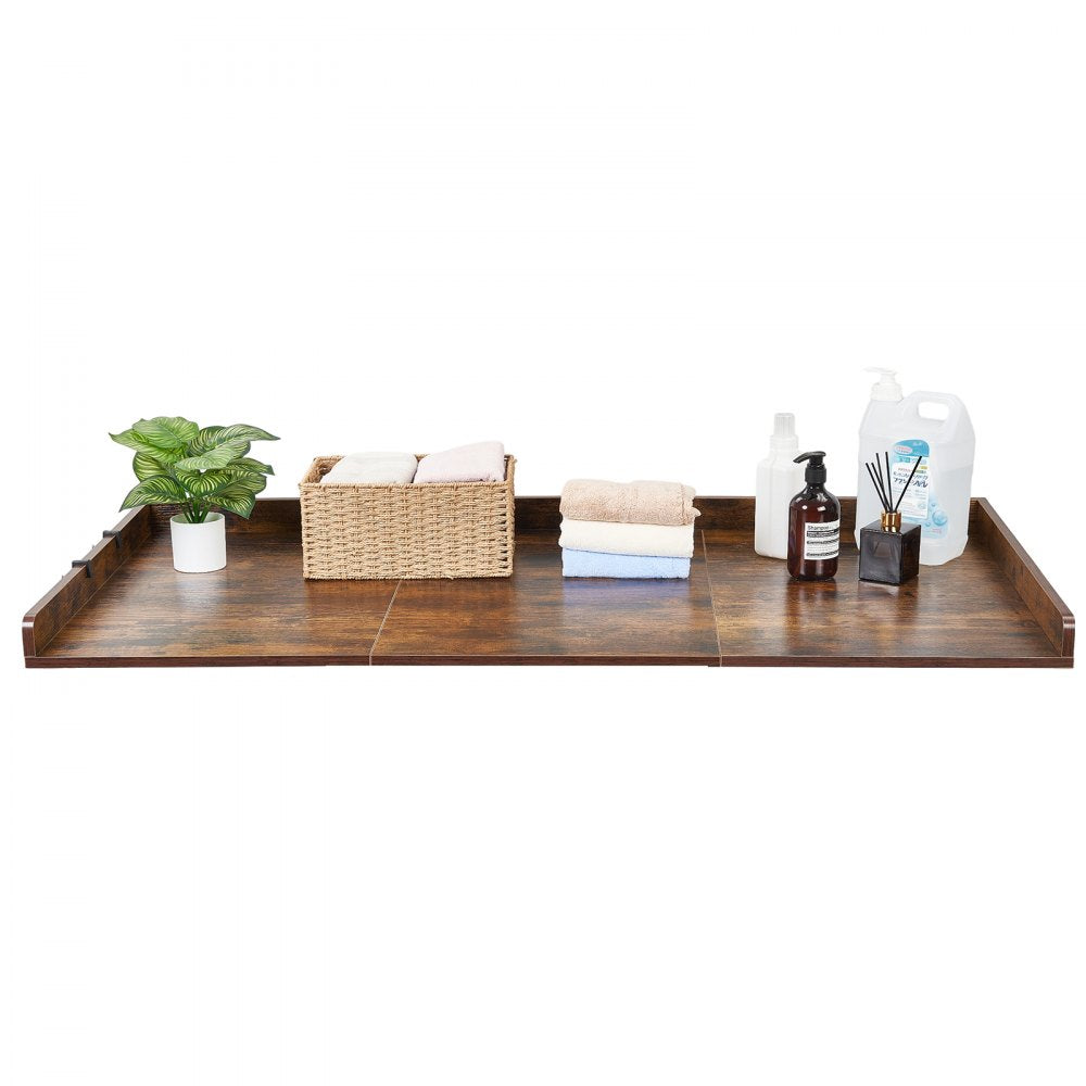 VEVOR Washer Dryer Countertop, 54 x 27.5 in Wooden Washer and Dryer Topper with Edge & 2 Hooks, Water-Resistant Laundry Machine Topper for Laundry Closet Pantry Counter Organization and Storage, Brown