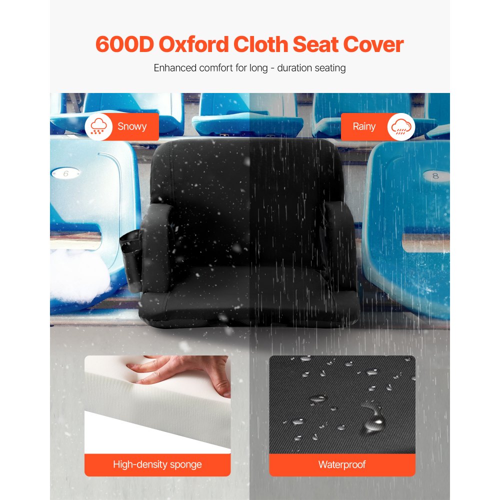 VEVOR Stadium Seat with Back Support, Wide Bleacher Seat Back, Folding Padded Cushion Stadium Chair, Portable Reclining Chair with Hook Pocket Cupholder, Ideal for Sport Event Beach Camping Concert