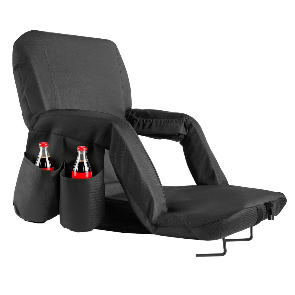 VEVOR Stadium Seat, 6 Adjustable Angle Bleacher Chair, 2.9'' Cushion Stadium Seat with Back Support and Armrest, Wide Bleacher Chair with Hook Pocket Cupholder for Picnics, Beach Sports, and Gaming