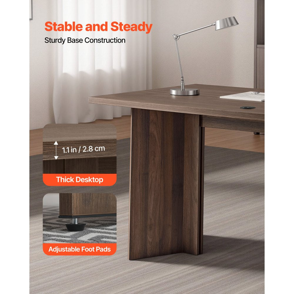VEVOR 63 in Executive Desk, Large Modern Rectangle Office Table, Heavy Duty Wooden Executive Table with Cable Connection Hole, 250 LBS Load Capacity, Easy Assembly, for Work Study Writing, Walnut