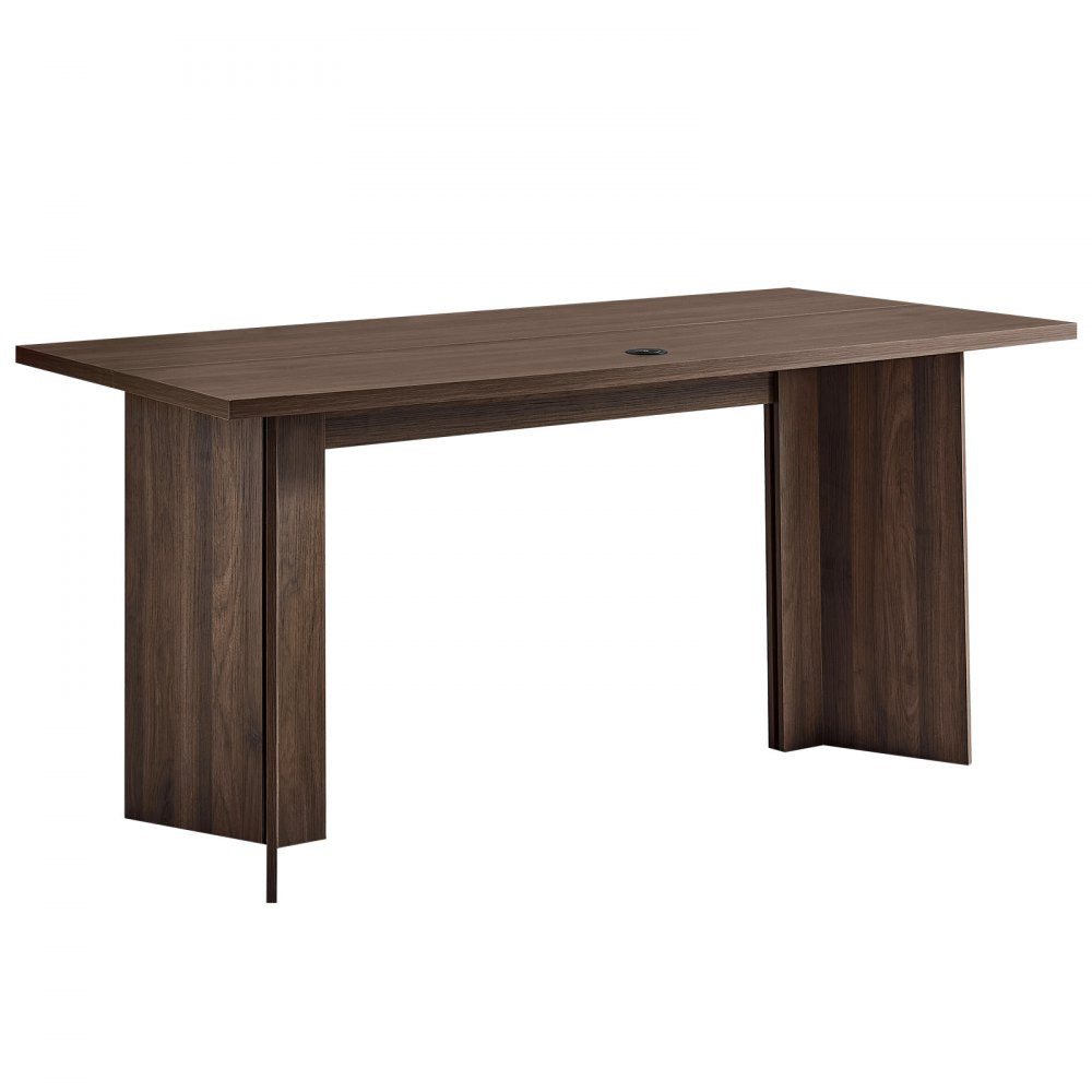 VEVOR 63 in Executive Desk, Large Modern Rectangle Office Table, Heavy Duty Wooden Executive Table with Cable Connection Hole, 250 LBS Load Capacity, Easy Assembly, for Work Study Writing, Walnut