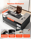 VEVOR L-Shaped Executive Desk - spacious workspace and surface features (graphic)