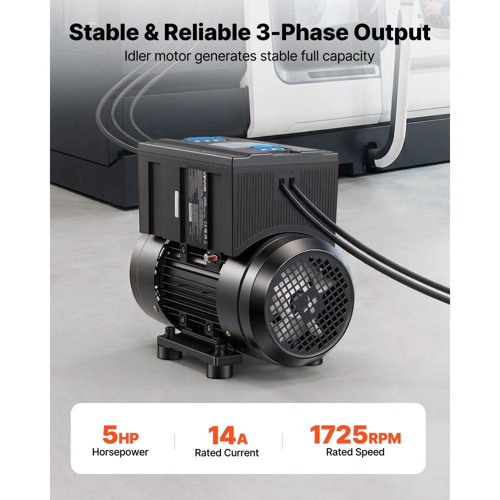 VEVOR Single Phase to 3-Phase Rotary Converter, 5HP 14A 208-240V Input/Output Rotary Phase Converter - Expandable to Higher Horsepower for Heavy-Load Equipment