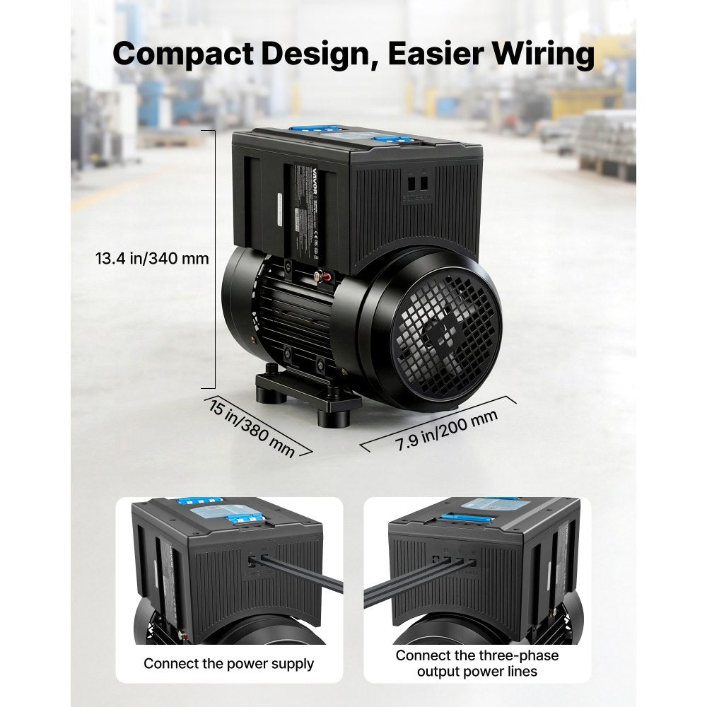 VEVOR Single Phase to 3-Phase Rotary Converter, 5HP 14A 208-240V Input/Output Rotary Phase Converter - Expandable to Higher Horsepower for Heavy-Load Equipment