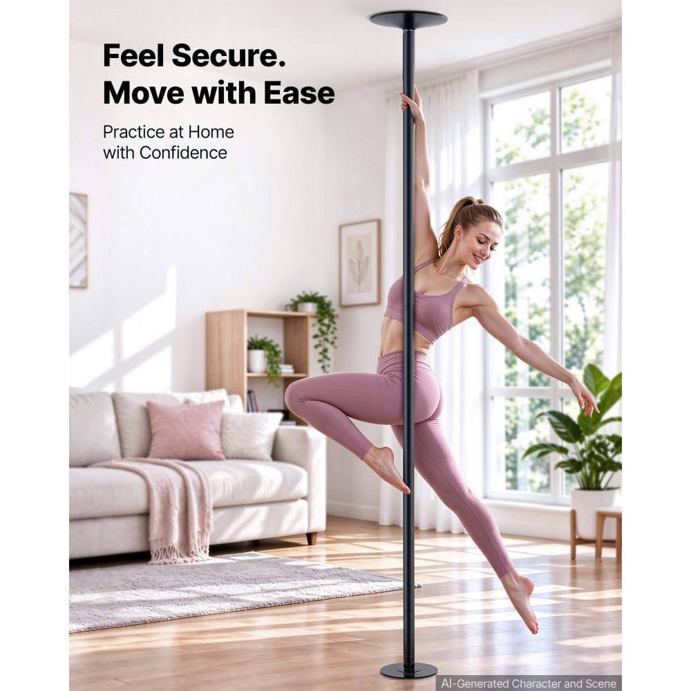 VEVOR Professional Dance Pole, Portable Dancing Poles, 83-110 in, Black, Removable Exercise Dancing Poles for Fitness, Adjustable Height, 45 mm Heavy-Duty Steel, Spinning & Static, 440 lb Capacity
