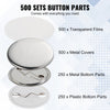 VEVOR 500 Sets 1.25 inch 32mm Pin Back Button Parts, DIY Round Button Badge Parts, Set Includes Metal Top, Plastic/Metal Button, Clear Film, and Blank Paper For Gifts Presents, Machine NOT Included
